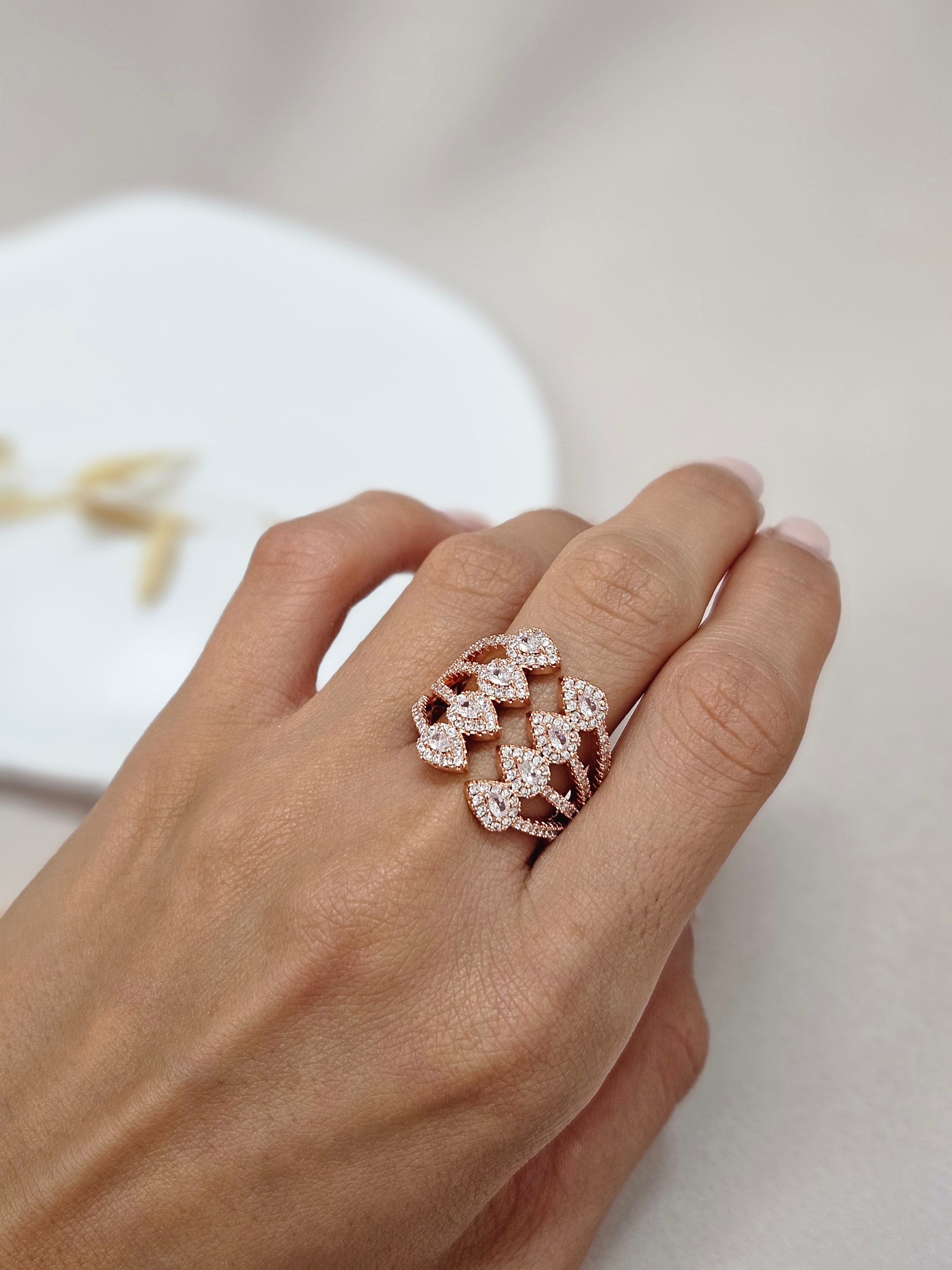 Open Cuff Rose Gold Crystal Ring - ARSC