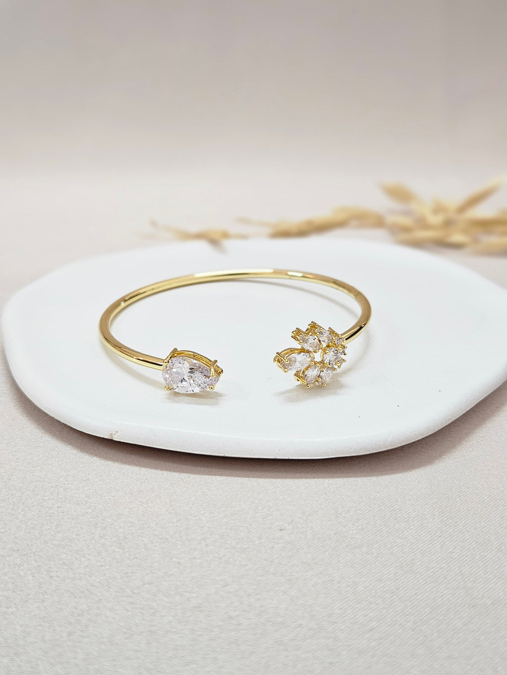 gold bracelet with clear cubic zirconia  crystal for brides wedding bridesmaids and events 