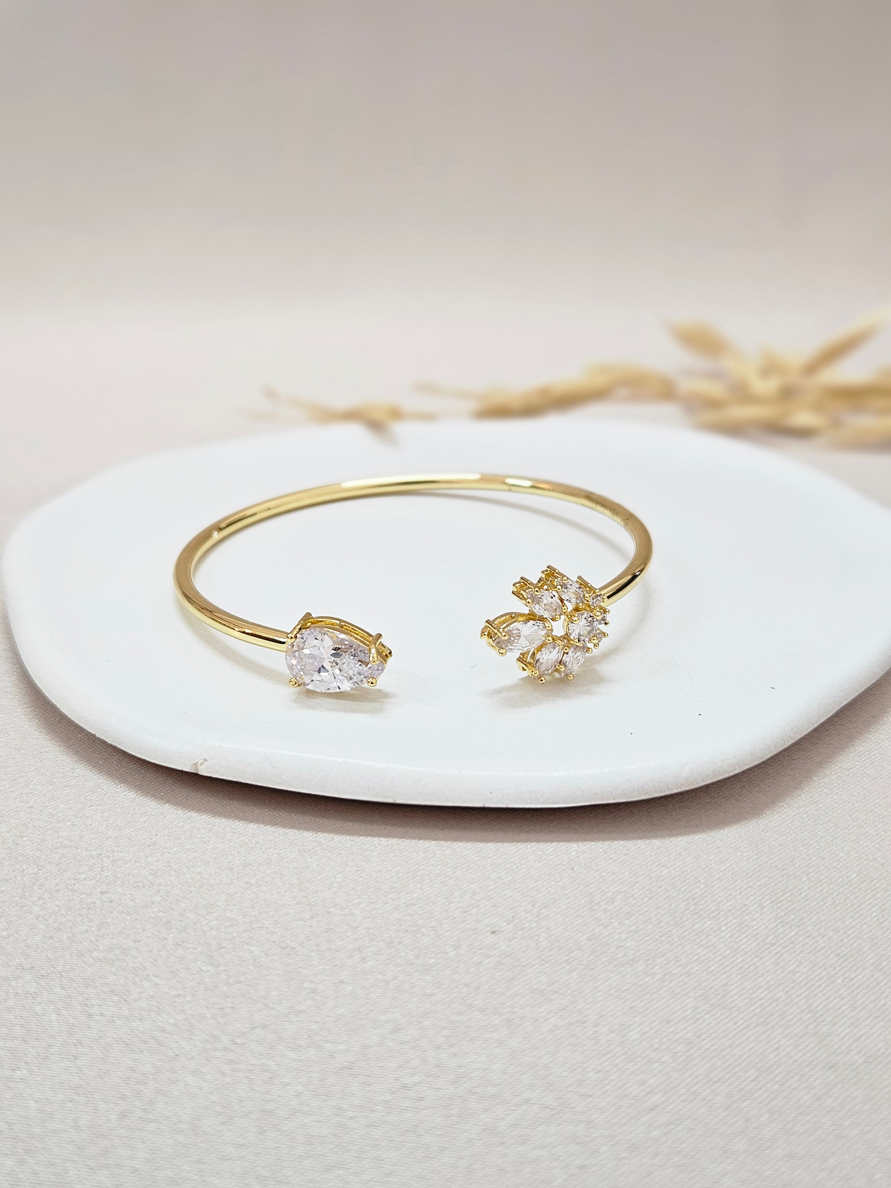 Sandra Bracelet - Gold Finish Clear Crystal Floral Cuff Bracelet- ABGC1