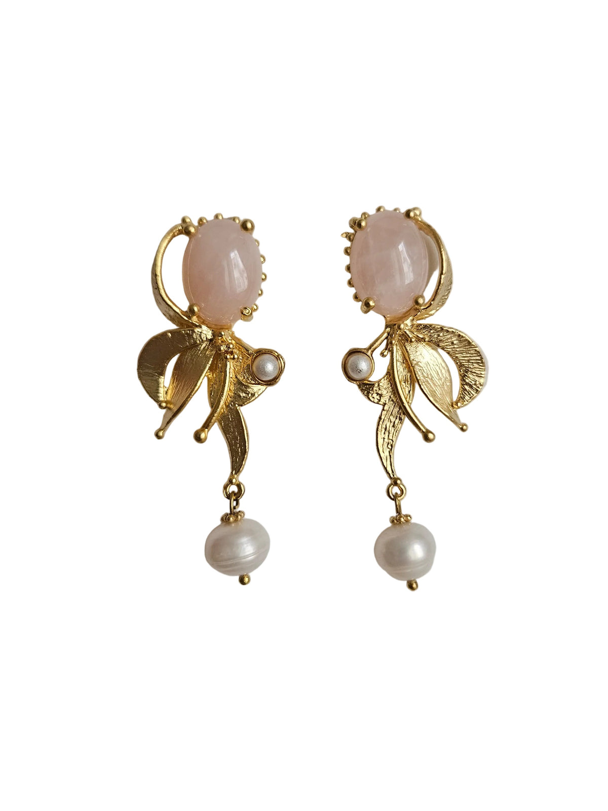 Big light pink statment gold chandelier earrings
