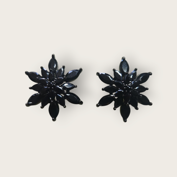 Flower Black Crystal Stud Earrings - AEBC1