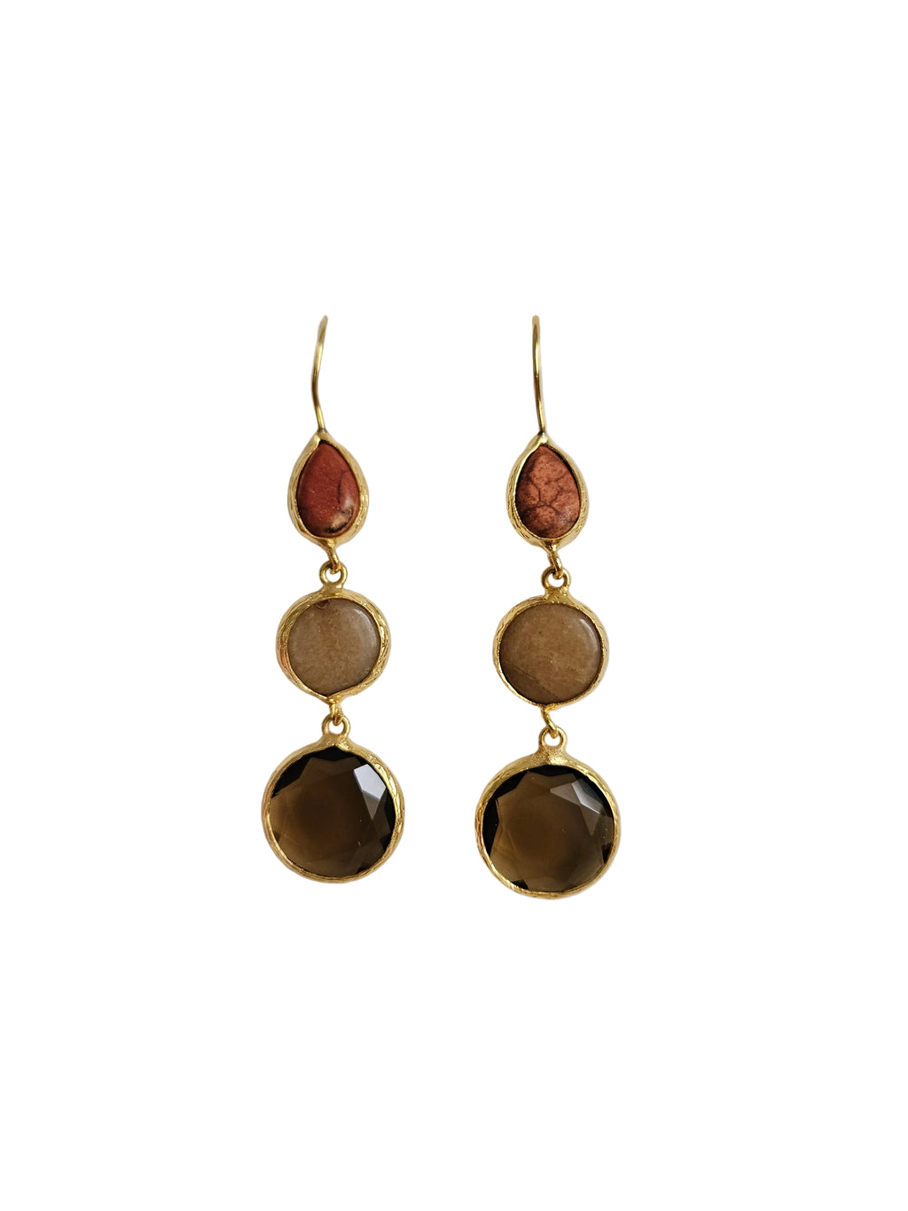 brown crystal and bricks stone gold chandelier earrings 