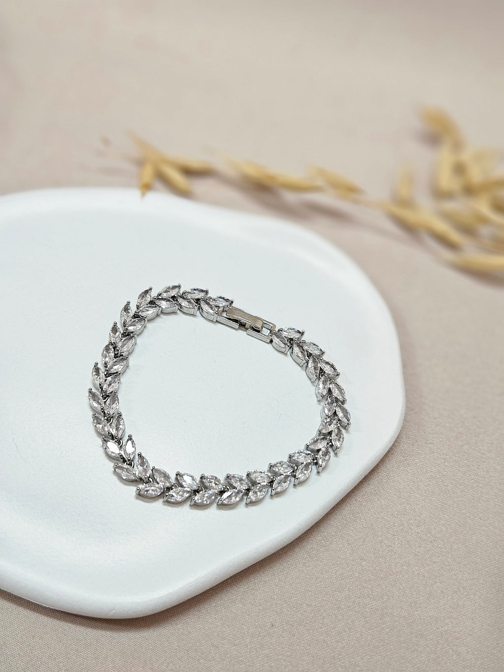 bridal chain silver clear marquise leaf shape bracelet 