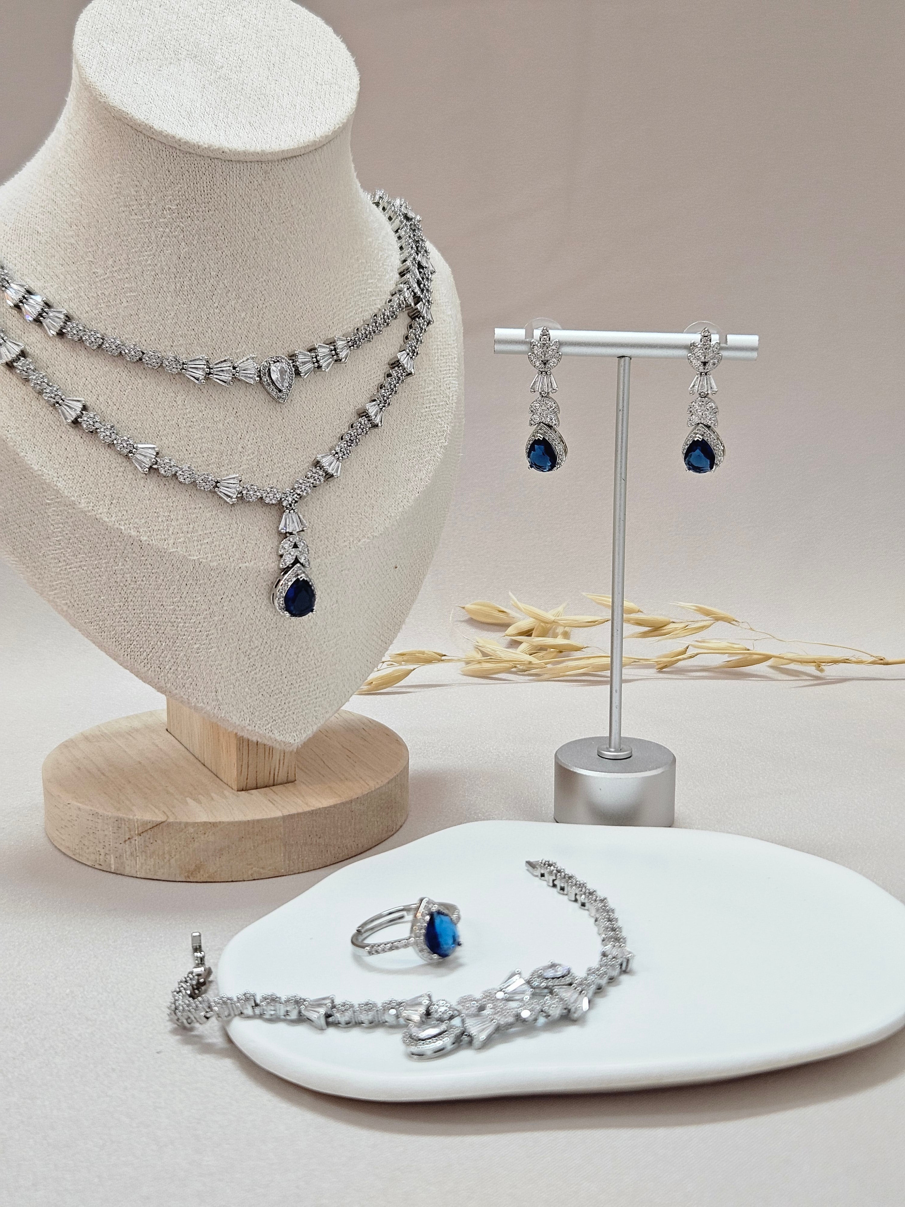 Dark Blue Crystal Cocktail Jewelry Set - ANSSB