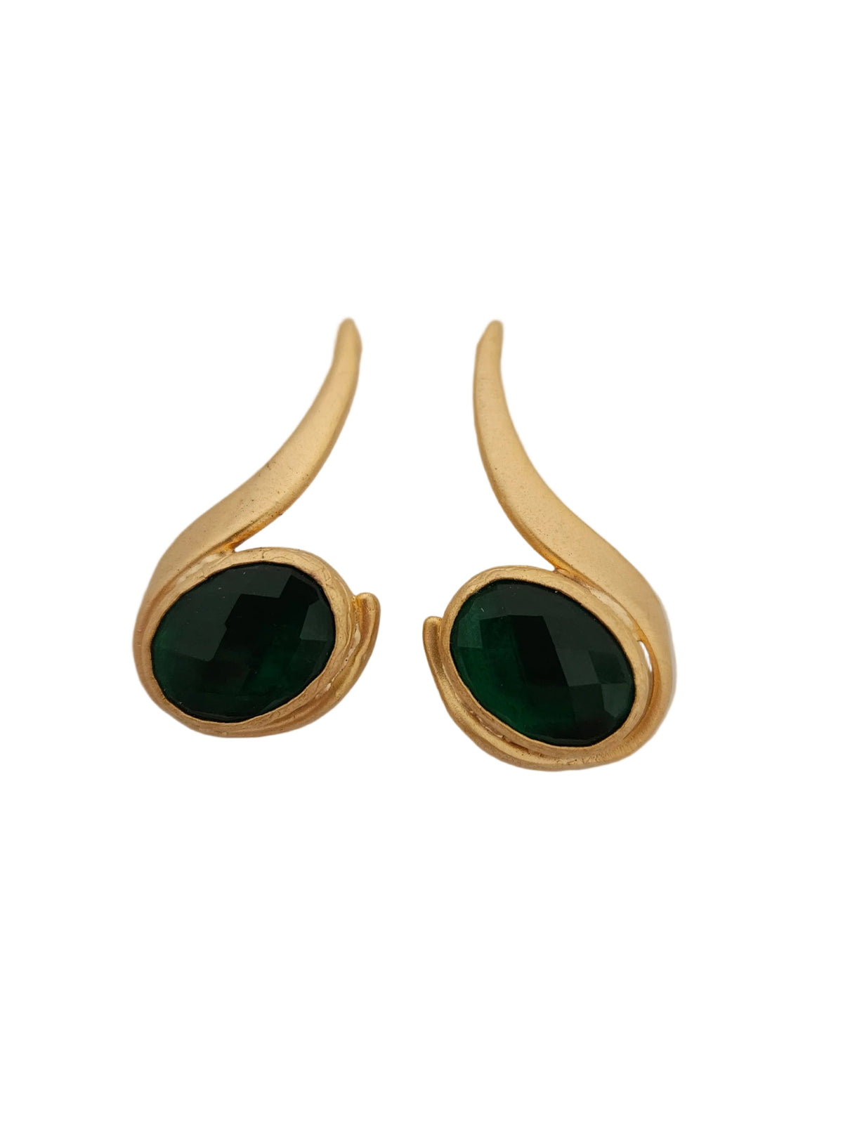 handmade gold plated earrings with a emerald green crystal