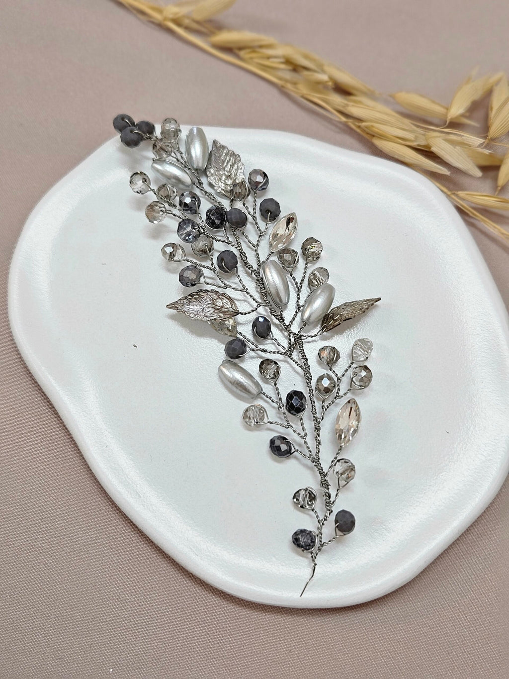 Gray And Silver Leaf-Inspired Hair Vine