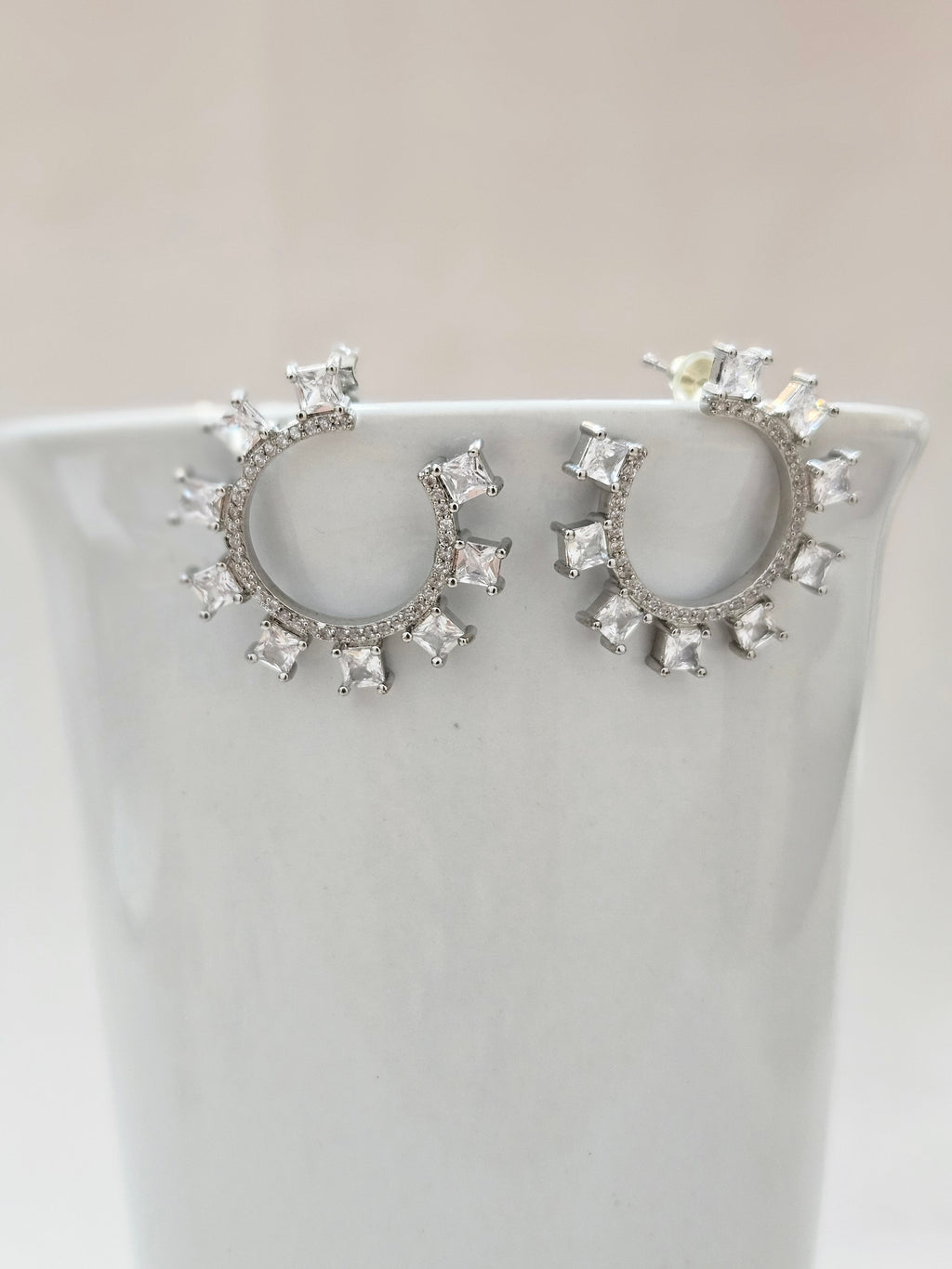 open circle cubic zirconia stud earrings