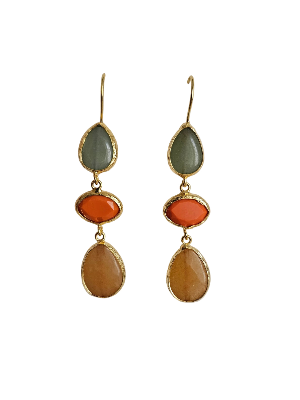 handmade natural stones in blue orange and honey dop earrings