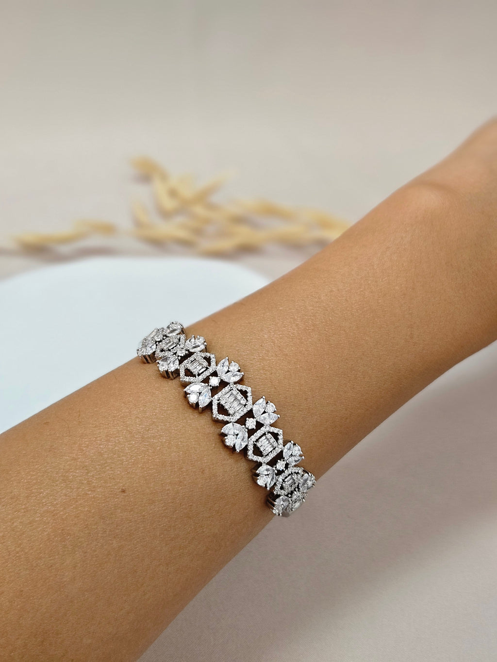 silver detailed oriental wide bridal cuff open bracelet