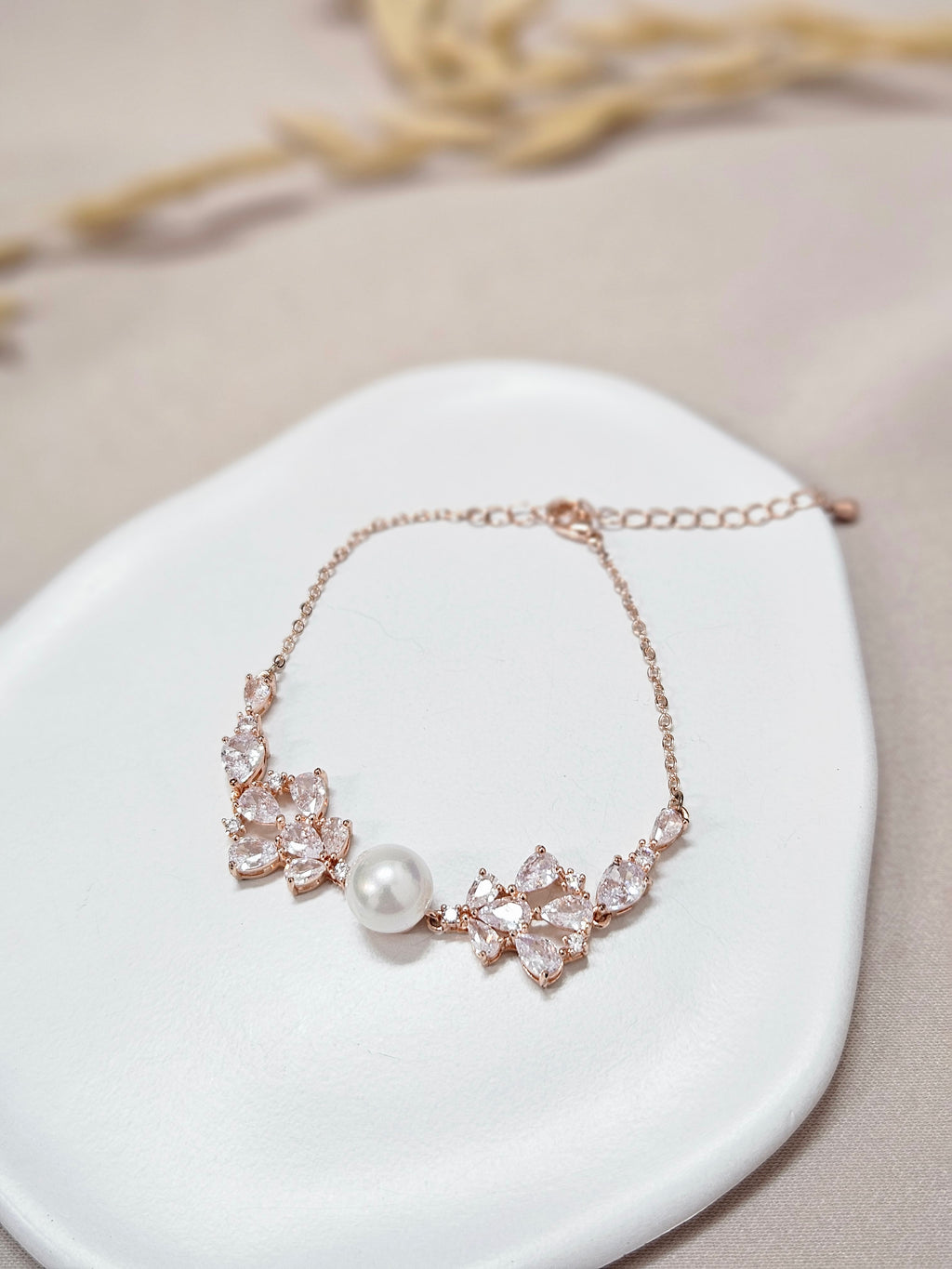 adjustable bridal rosegold pearl chain bracelet for weddings,bridesmaid and gifts