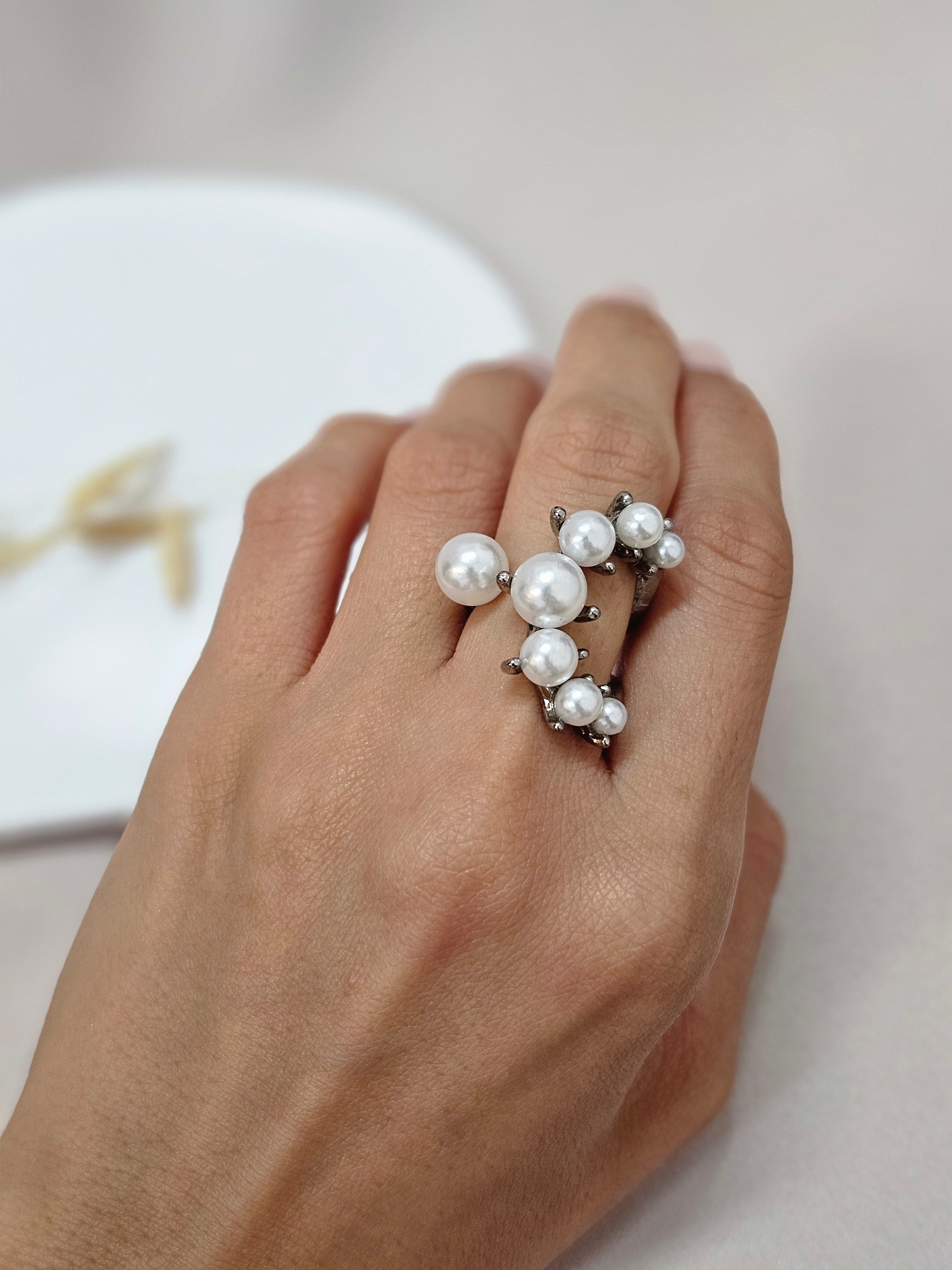 Statement Open Cuff Pearl Ring  - ARSP9