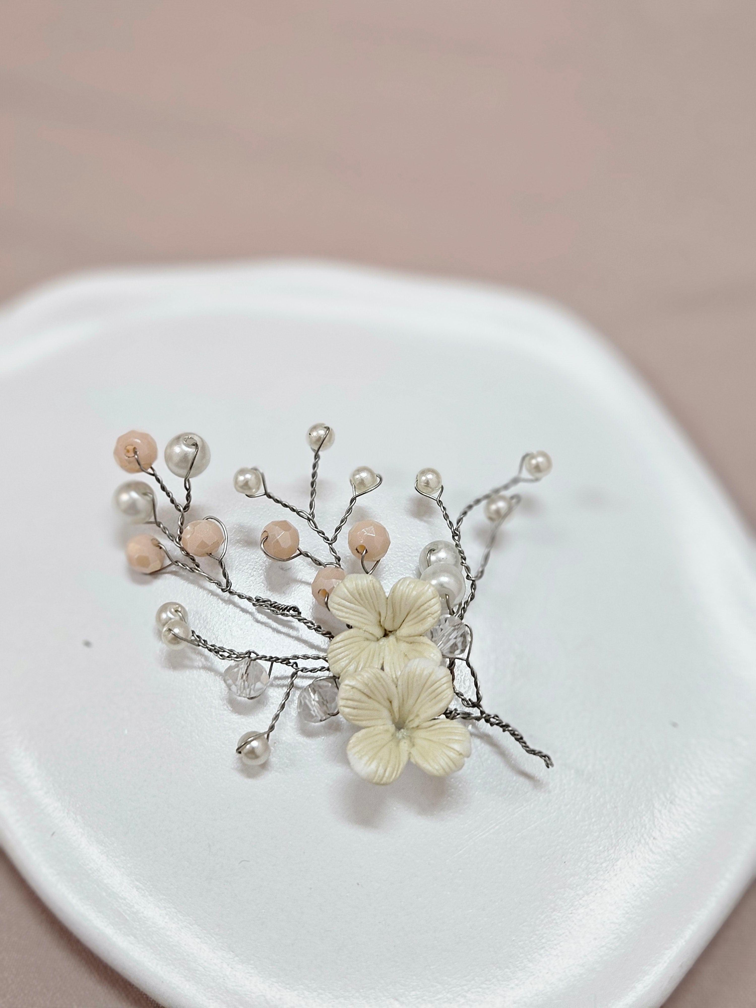 Small Pink Pearl Floral Hair Piece - HPPC