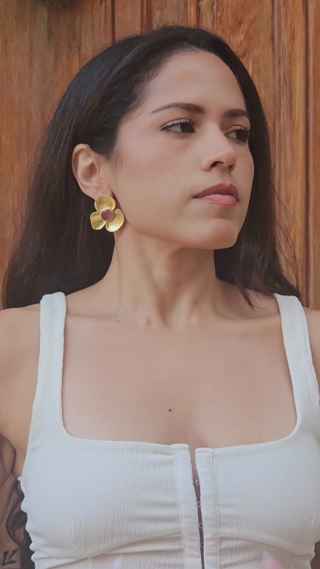 Pink Floral Gold Earrings