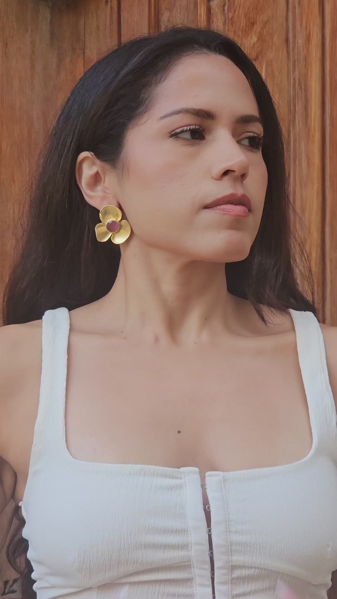 Pink Floral Gold Earrings