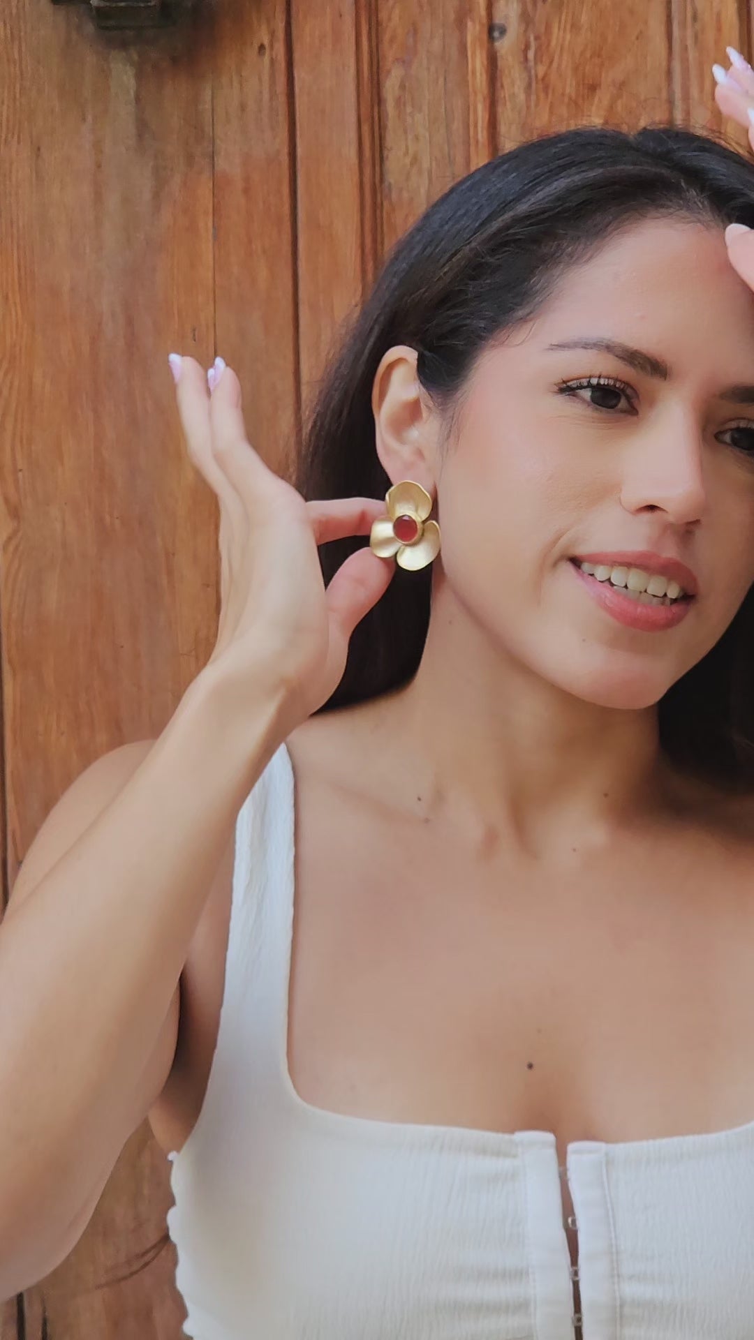 Orange Floral Gold Stud Earrings