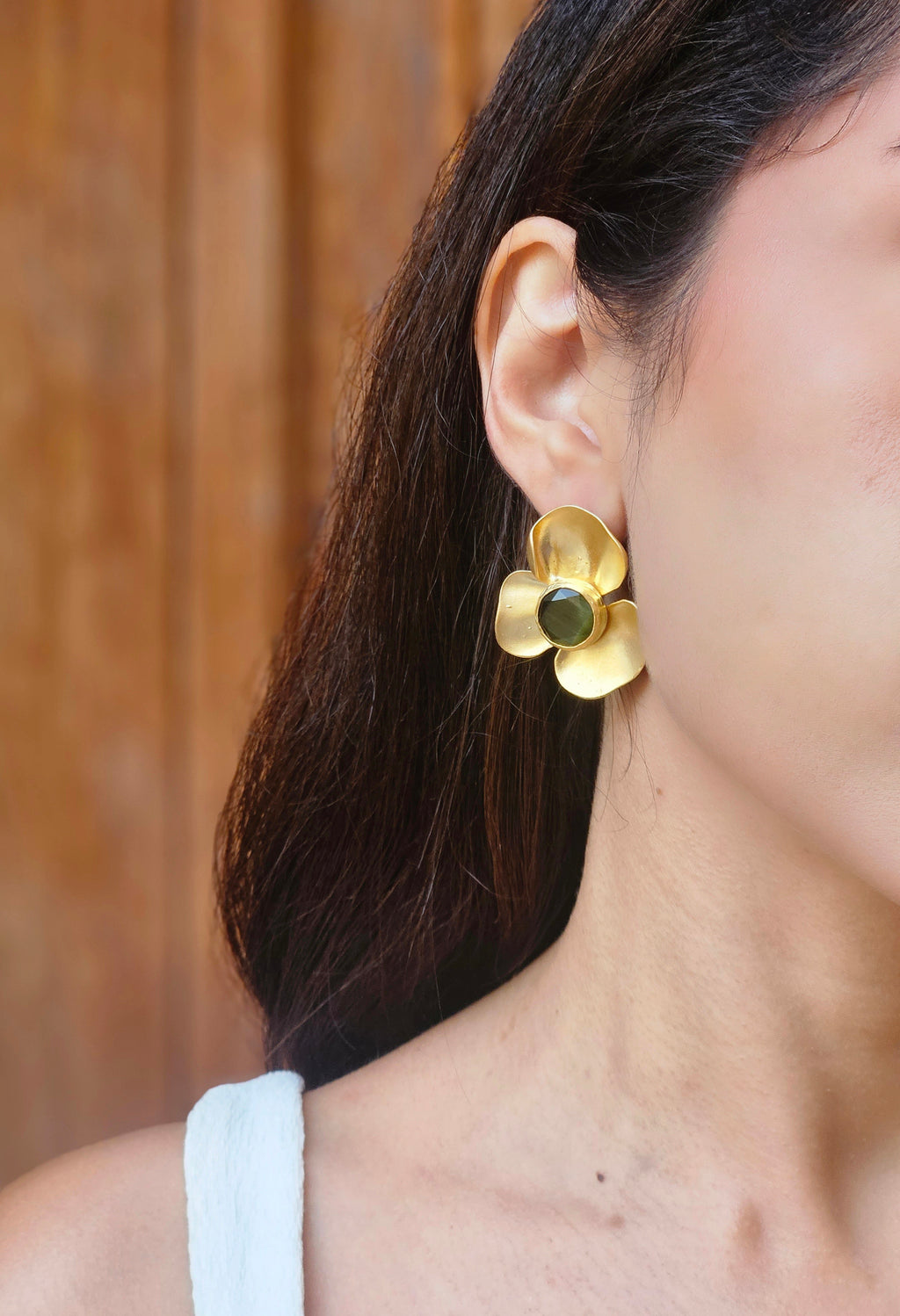 Olive Green Floral Earrings