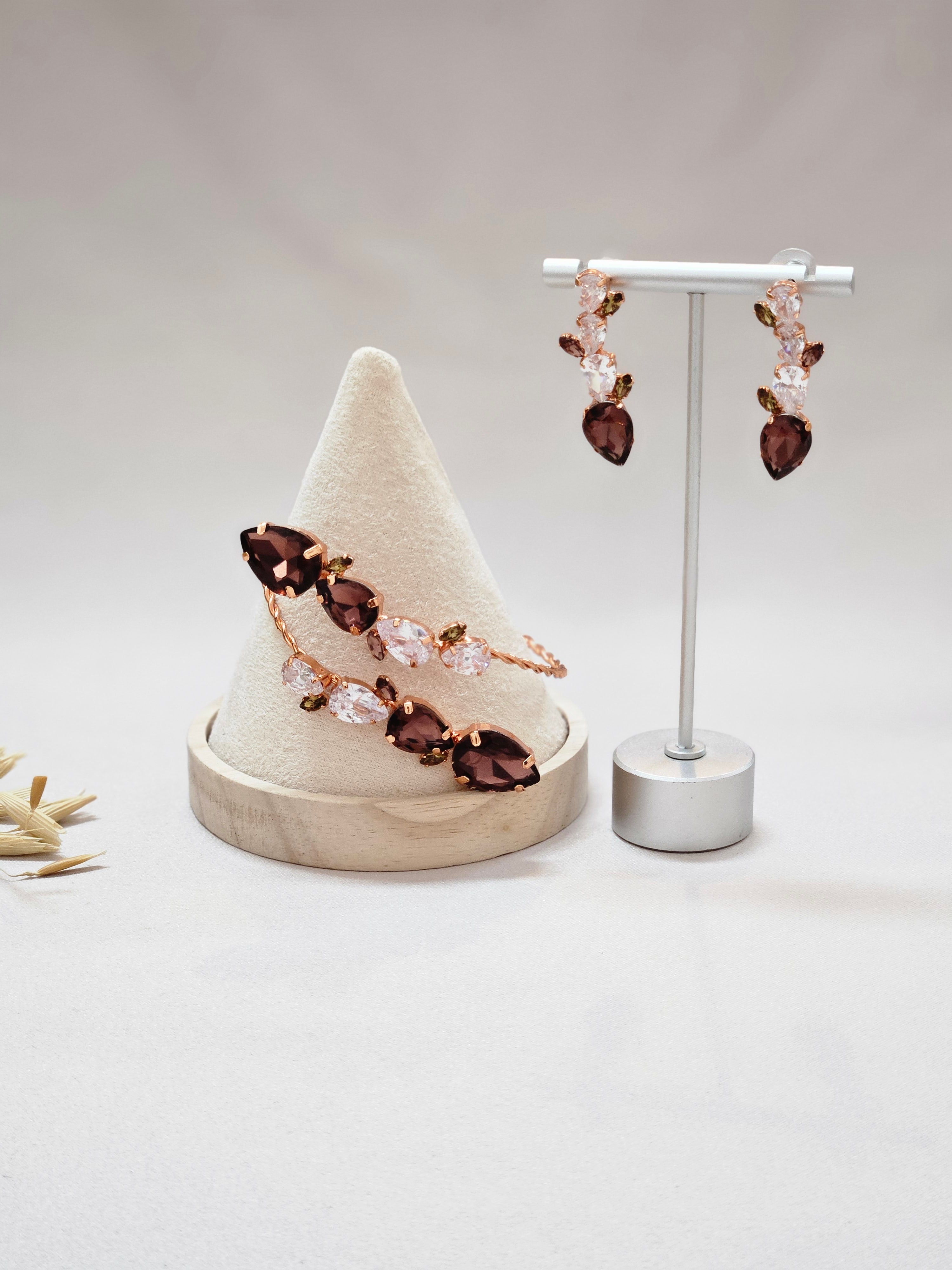 Dark Purple Jewelry Set With Rose Gold Finish