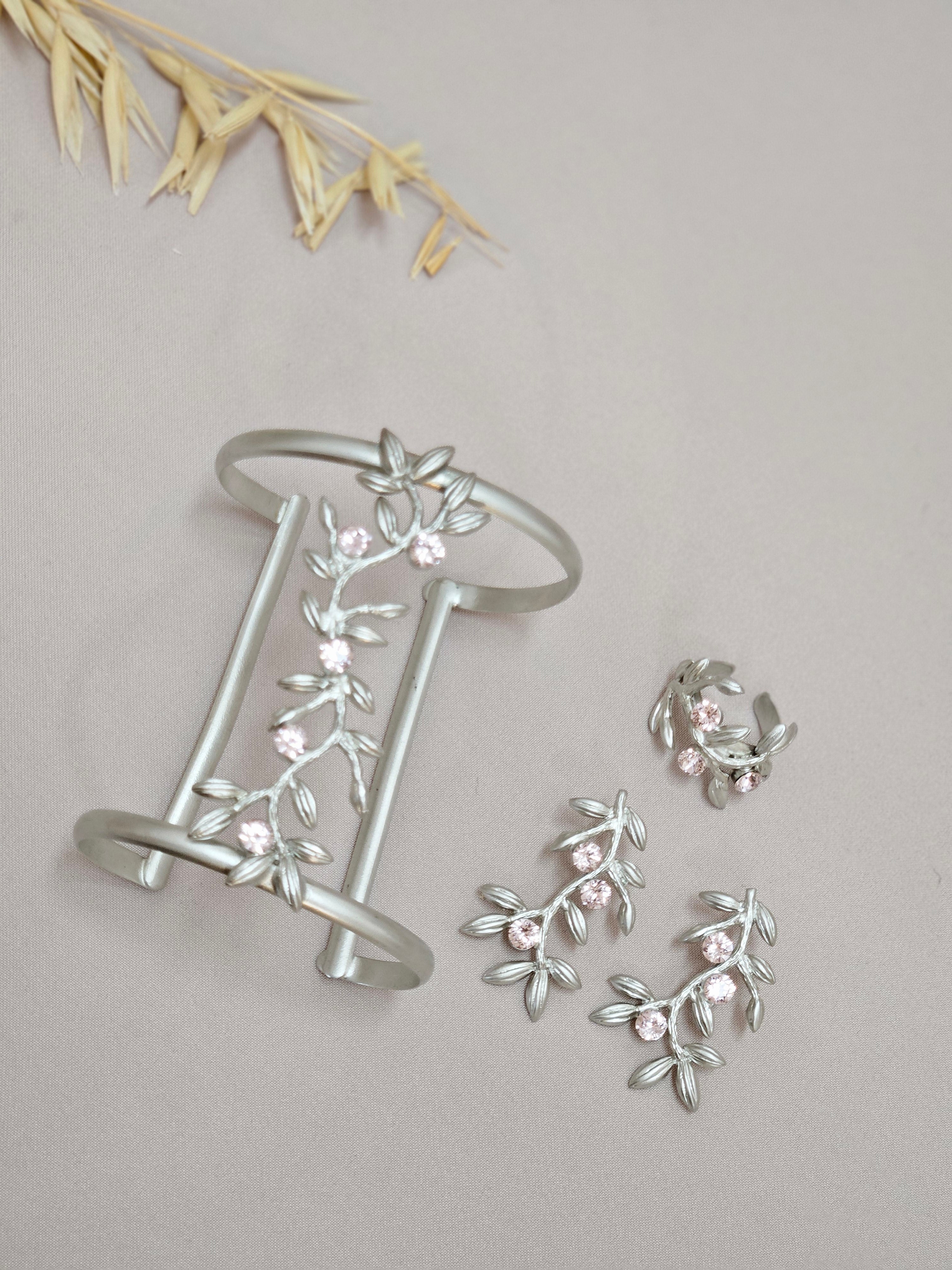 Silver And Pink Jewelry Set
