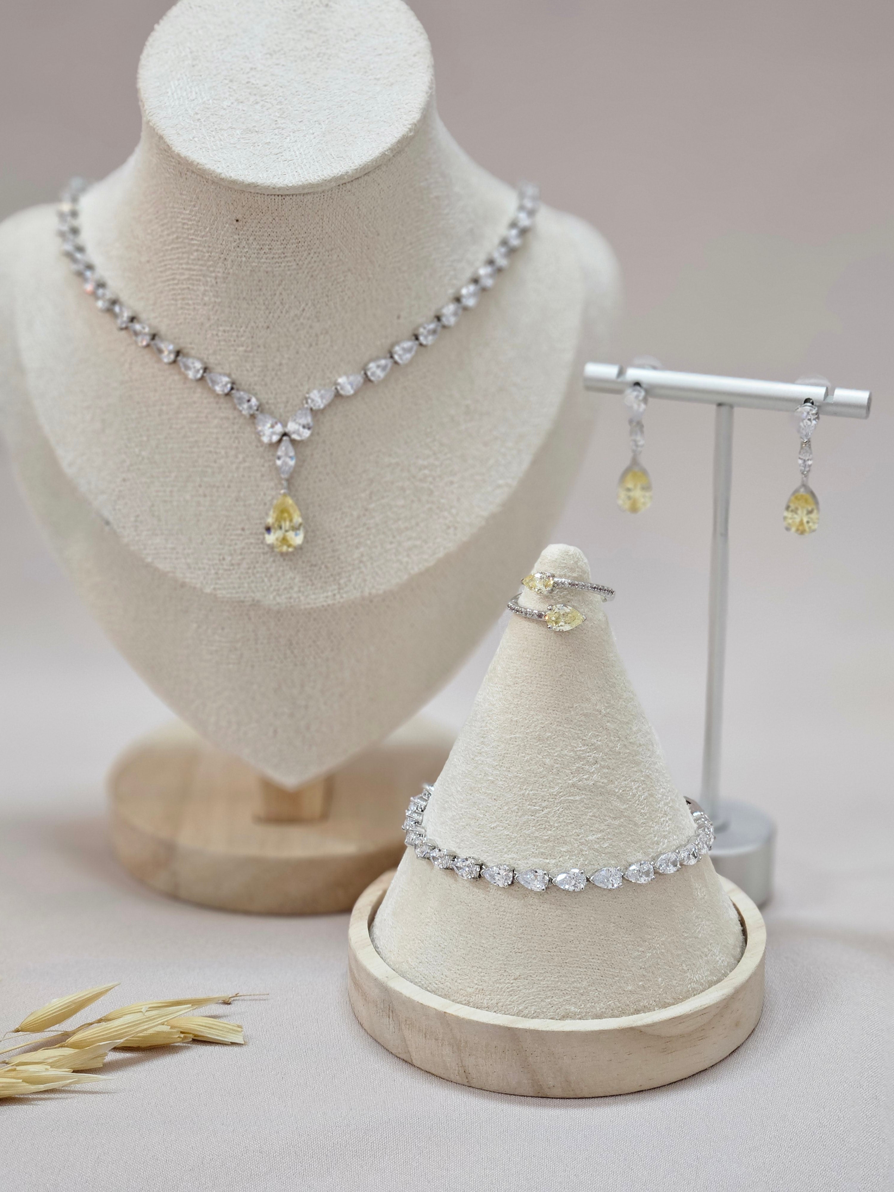 Yellow Teardrop Crystal Jewelry Set