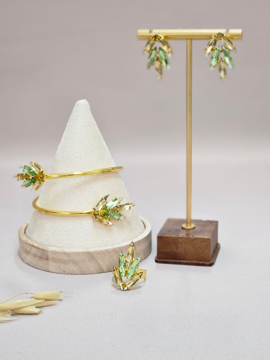 Green And Gold Wheat Jewelry Set