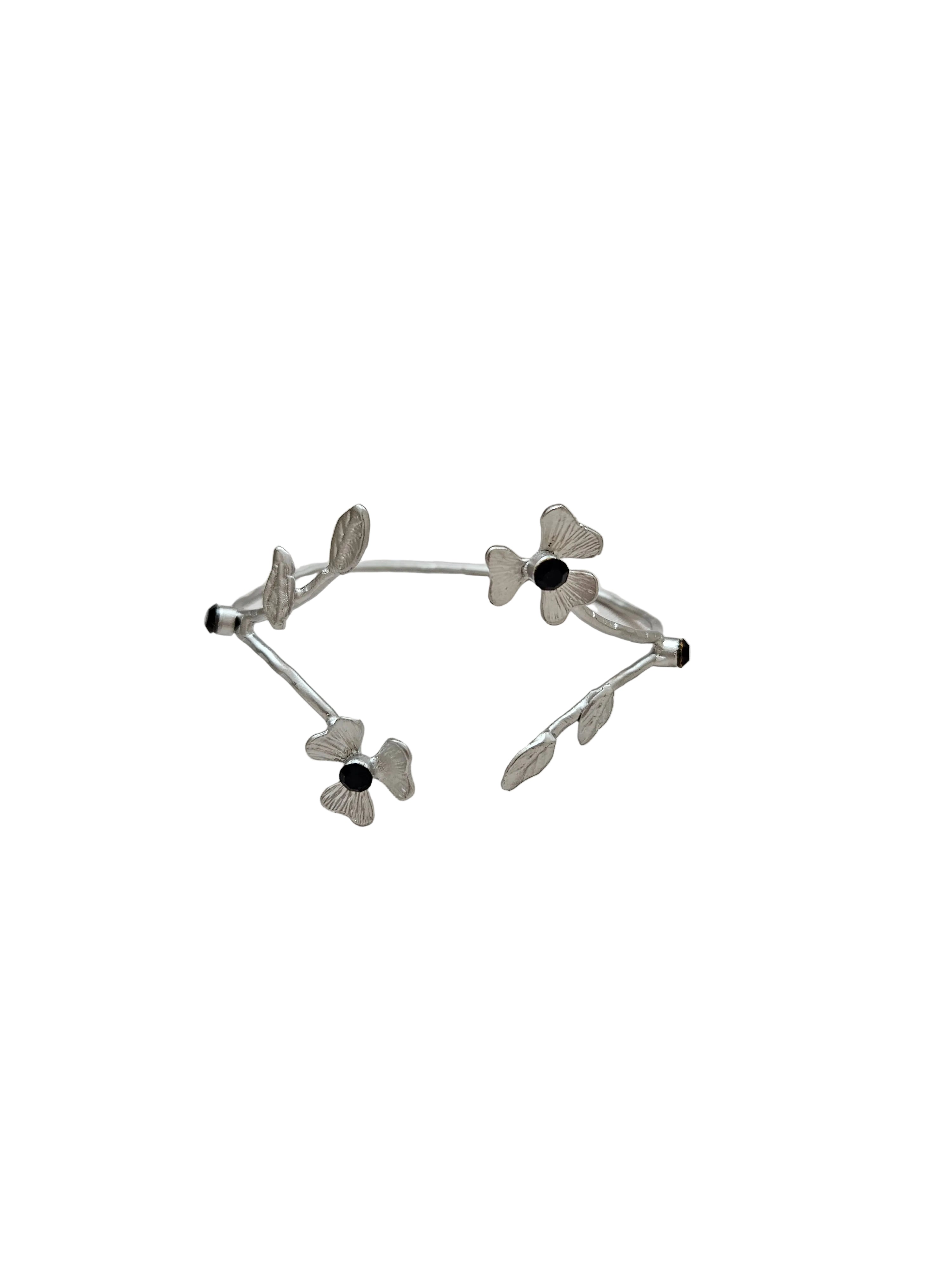 Black Floral Open Bracelet