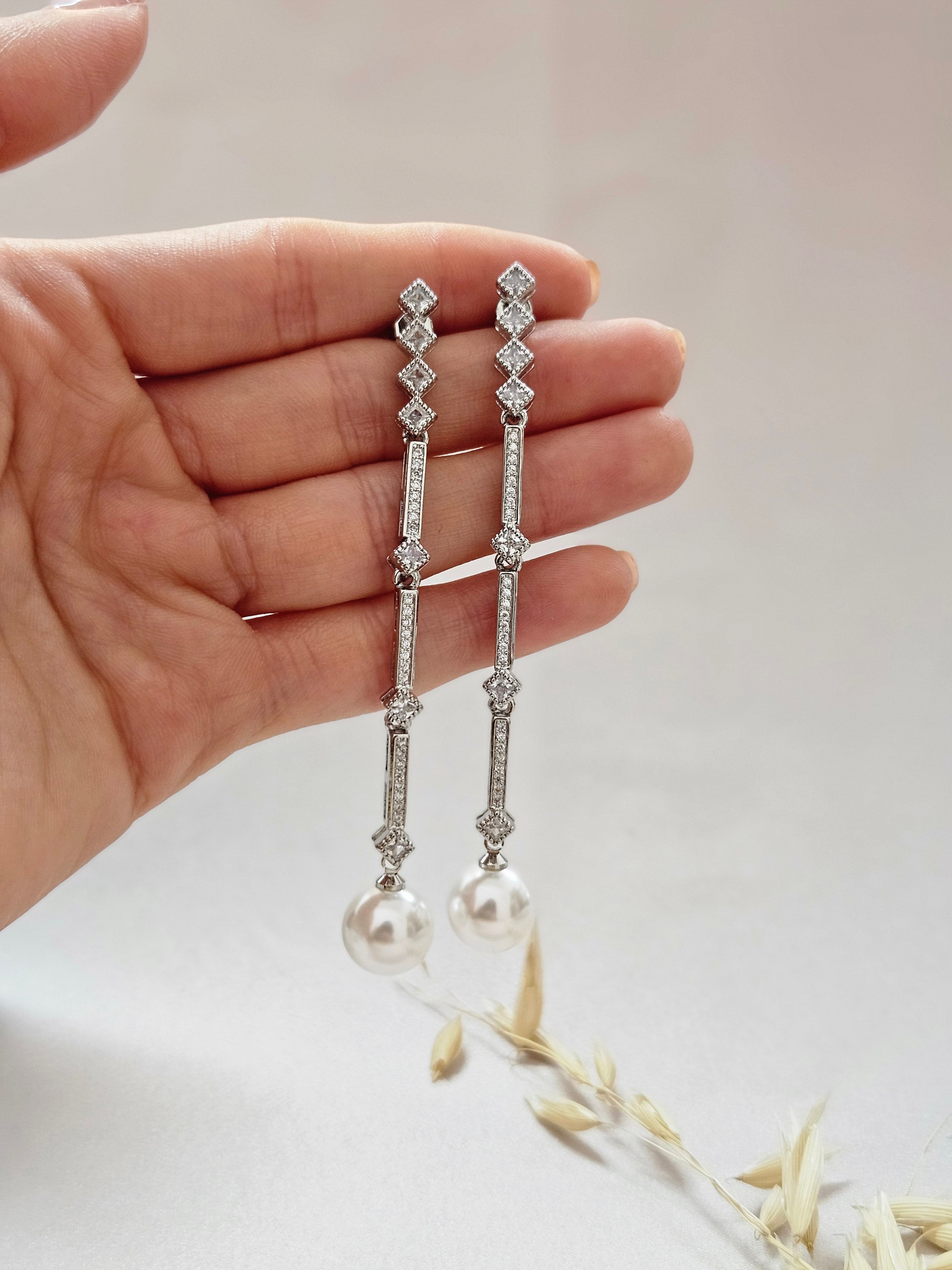 Long Pearl Drop Earrings - AESC44