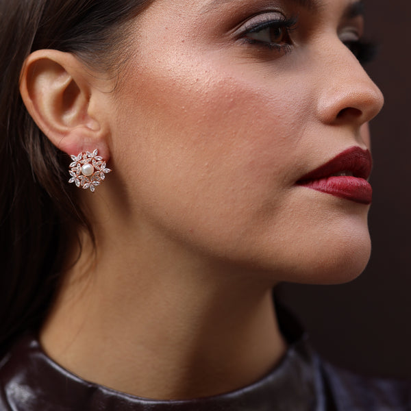 Stud Pearl Rose Gold Earrings - AERP2