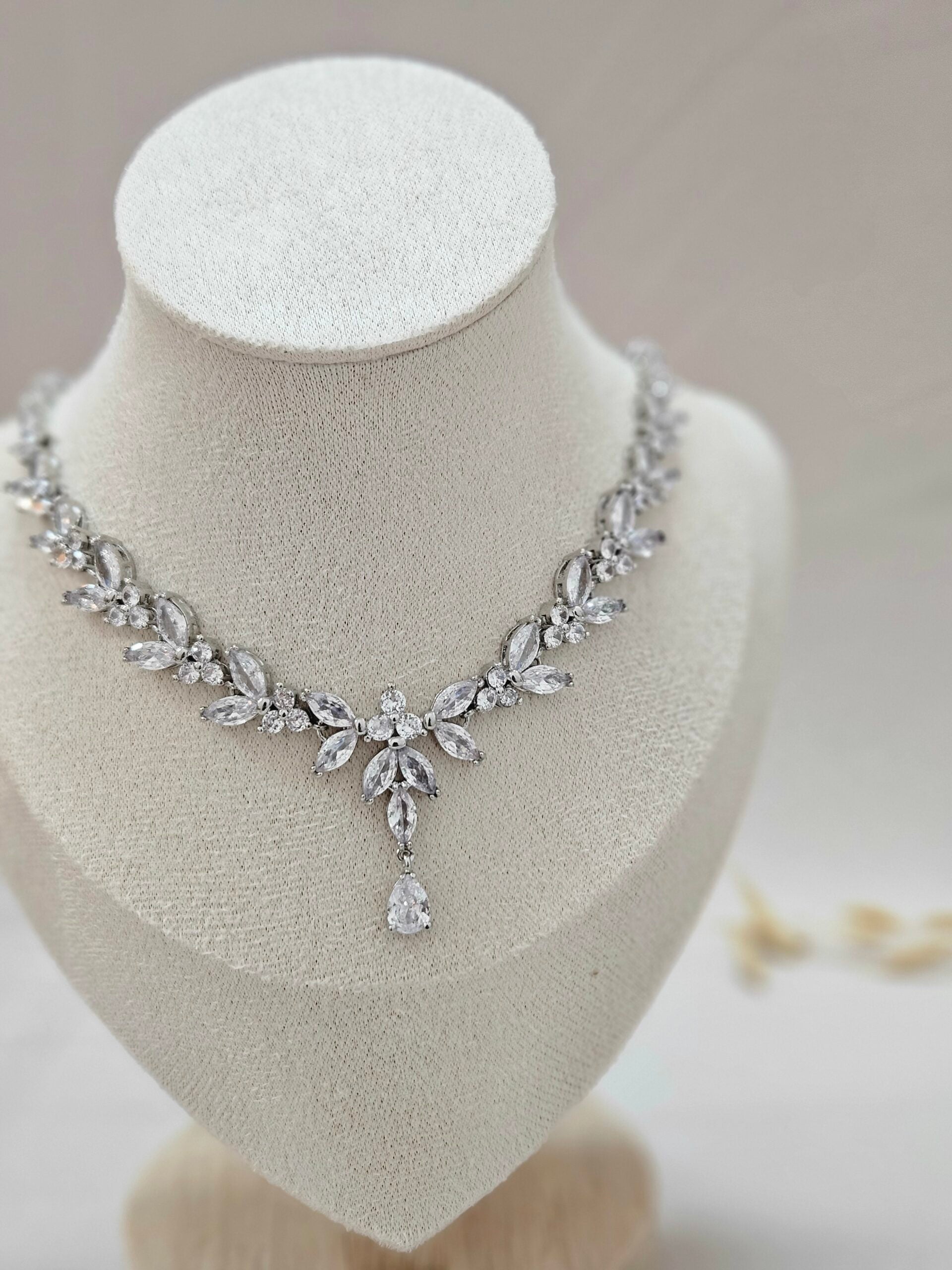 silver CZ cubic zirconia bridal necklace 