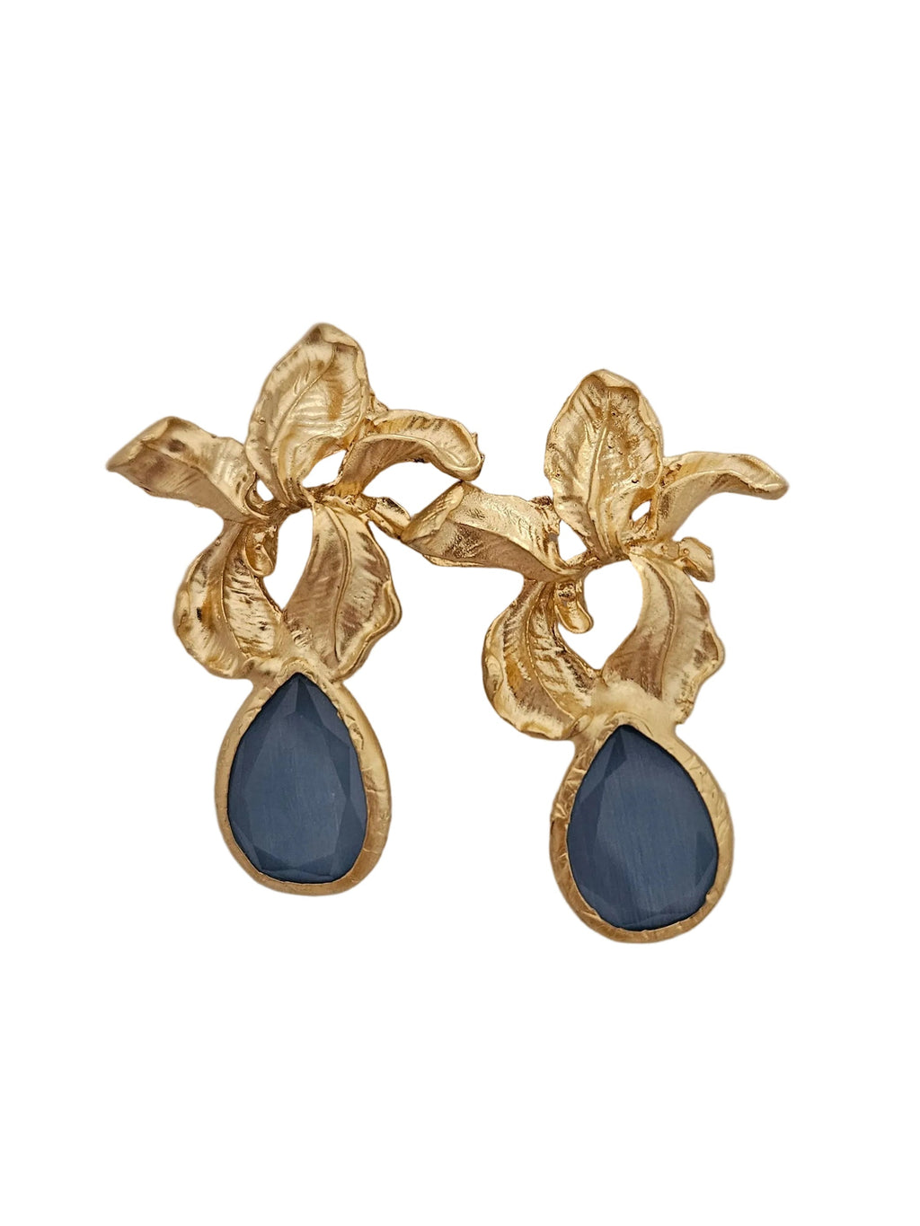 big statment gold earrings with blue stone