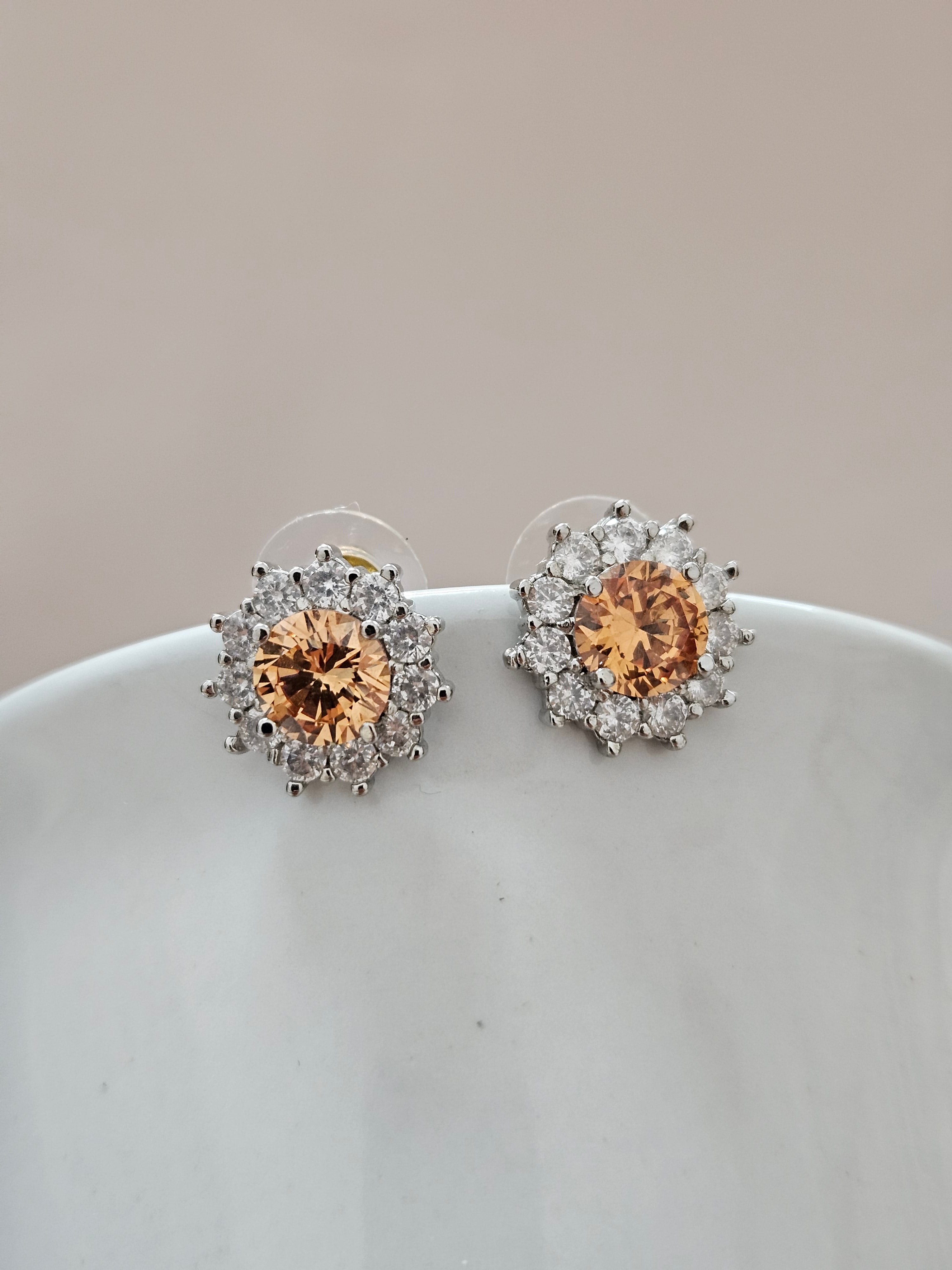 Small Delicate Champagne Stud Earrings - AECC