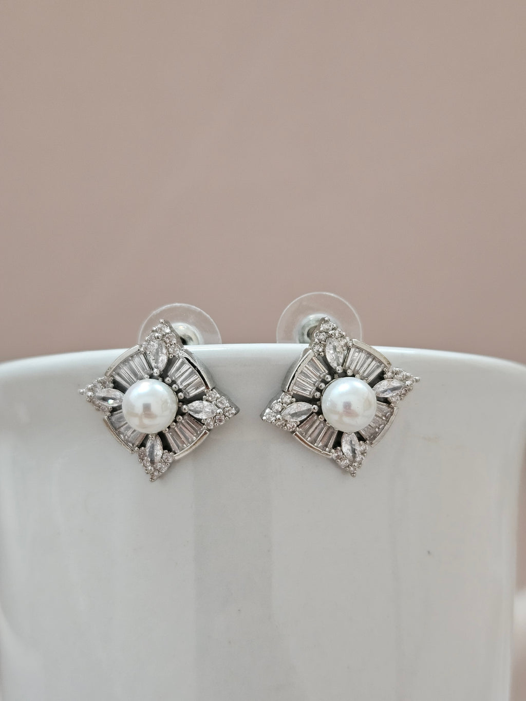 square stud bridal silver earrings