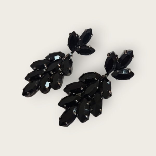 Chandelier Long Black Crystal Earrings - Tbe