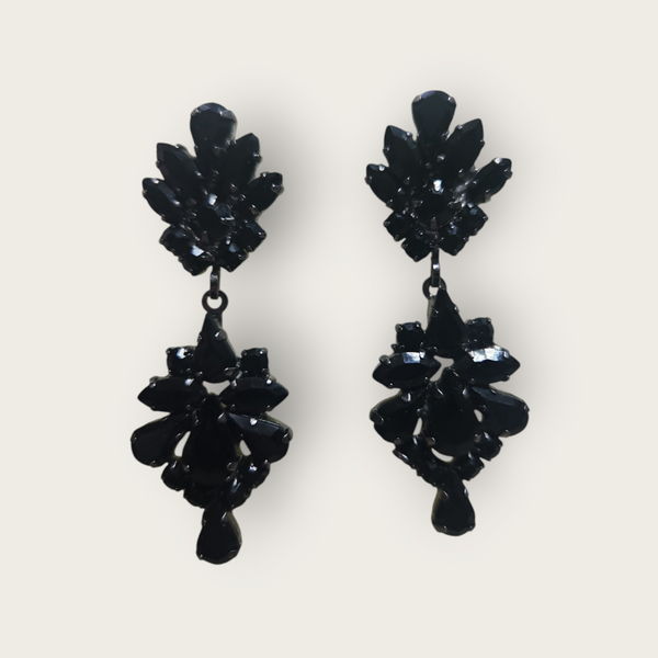 Black Long Chandelier Earrings - TEBC1